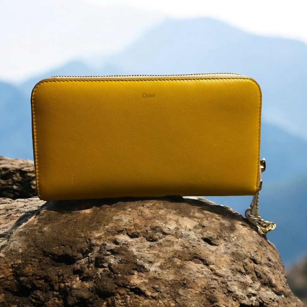 Chloé Yellow & Tan Leather Colorblock Long Zip Wallet